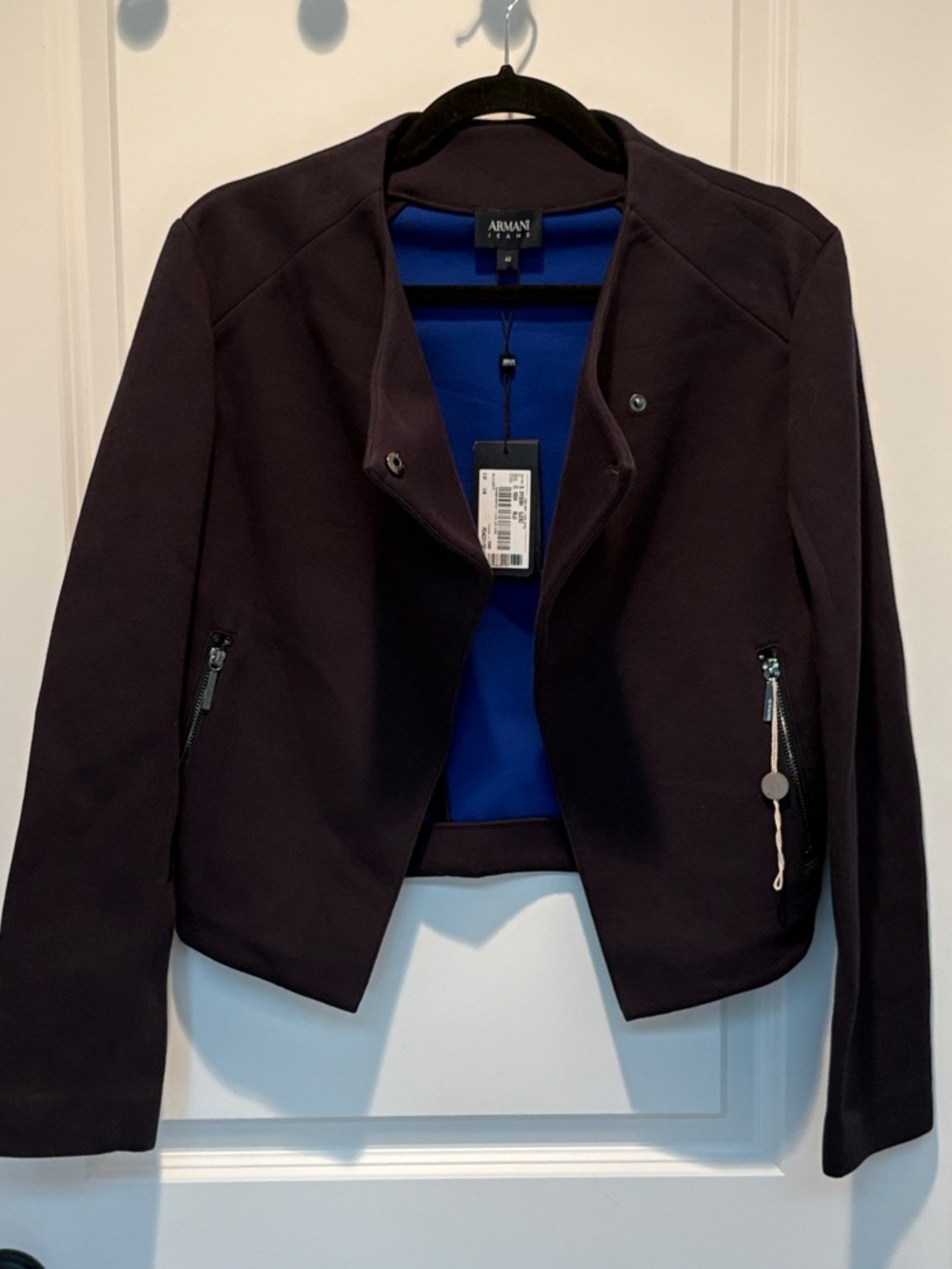 Armani Exchange Women's Deep Navy Open-Front Cropped Blazer
